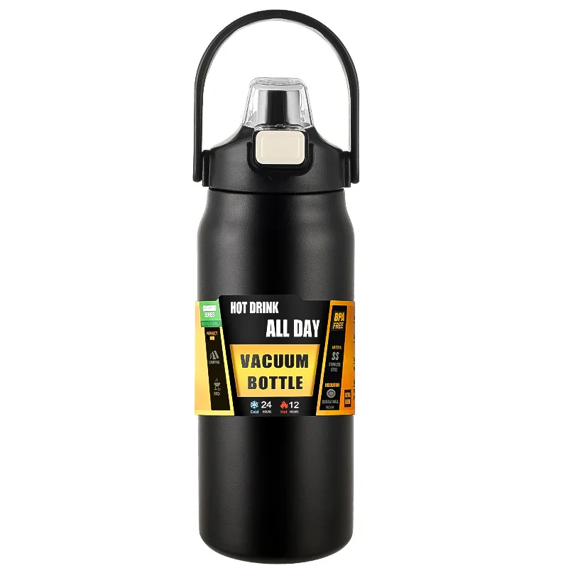 Taza térmica con pajita en acero inoxidable 304, taza con aislamiento al vacío Mdug (negra)