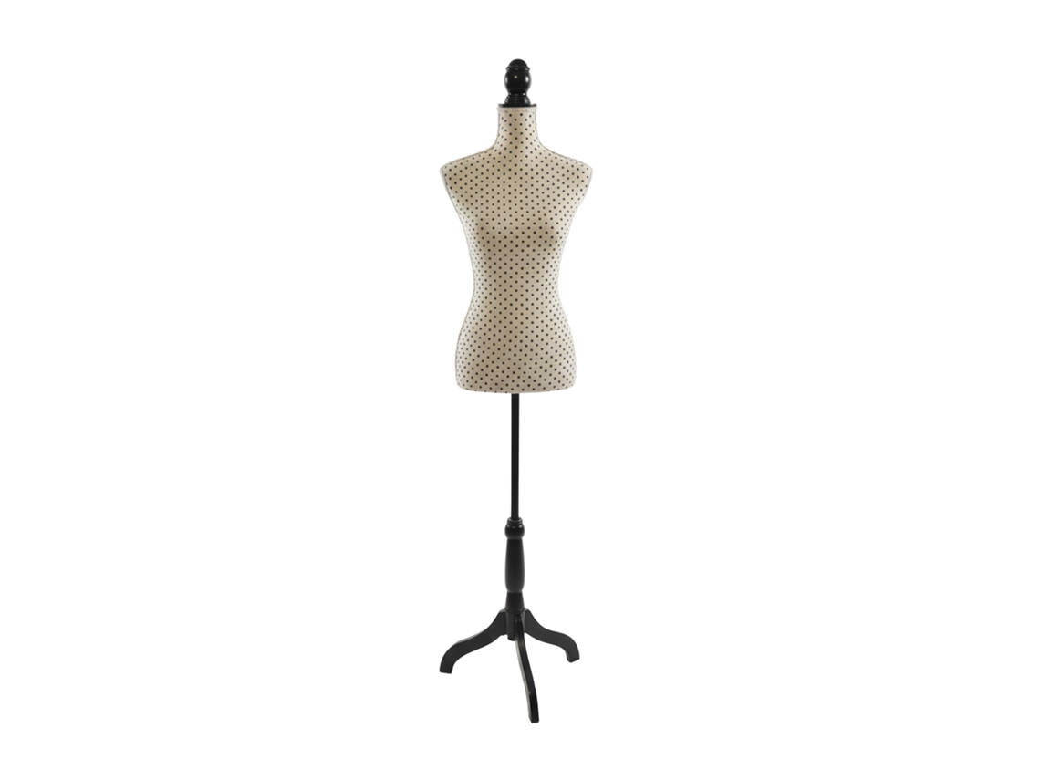 Maniquí De Costura Relaxdays, Femenino, Talla 36/38, Ajustable 130–167 Cm, Con Lunares, Soporte De Madera, Beige/negro