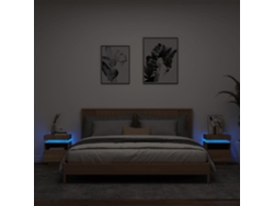 Cabecero Mesitas Noche Luces Led Uds Marrón (40x39x48.5cm)