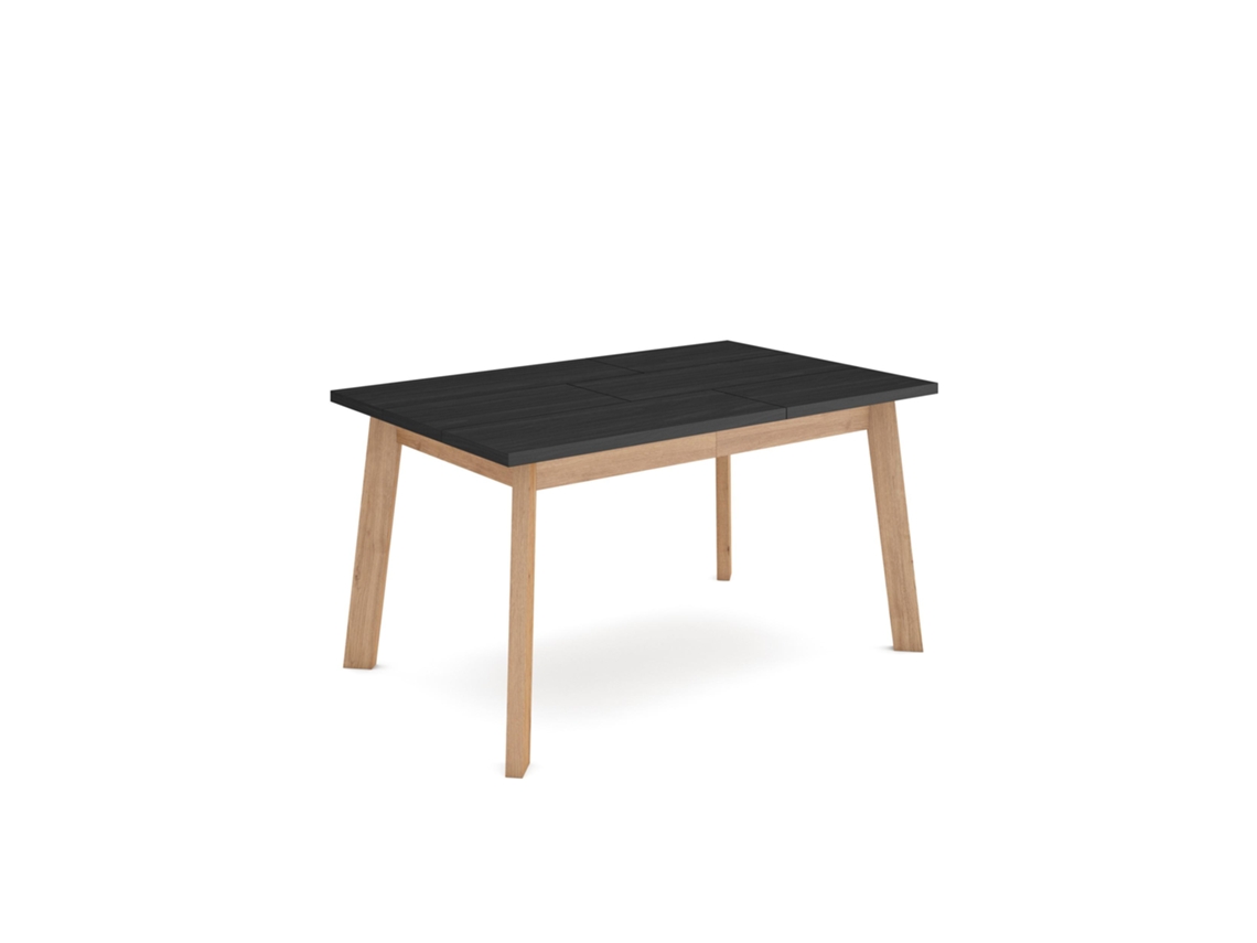 Mesa Comedor, 140xx90x75cm, Para 6 Comensales, Patas De Madera, Roble Y Negro