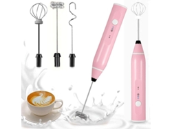 Espumador de leche, batidora eléctrica, 3 velocidades, con 3 varillas intercambiables, ideal para café, capuchino y huevos (rosa) Cuich