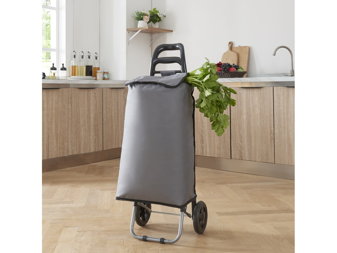 Carro de la compra Aaby plegable y impermeable máx. 30kg acero e poliéster 96 x 35 x 29 cm gris oscuro e negro [EN.CASA]