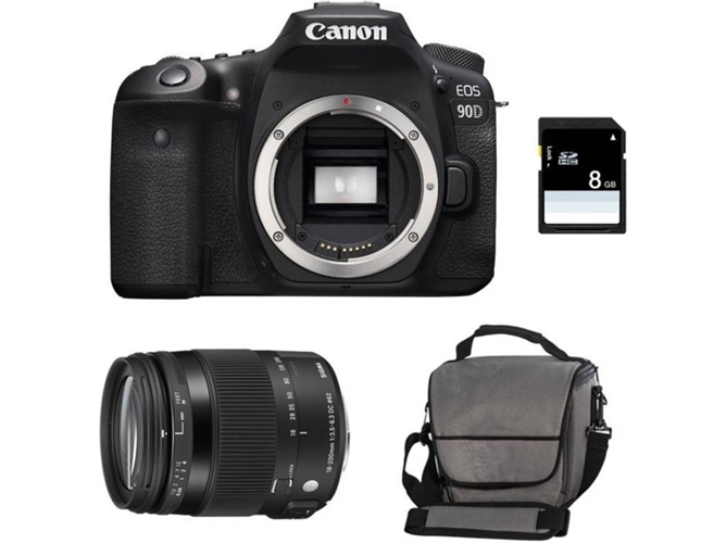 Kit Cámara Réflex CANON EOS 90D + Sigma 18-200 OS HSM Contemporary + Bolsa + SD 4Go