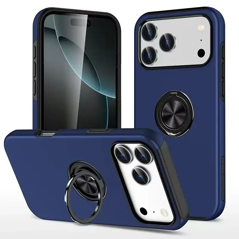 (azul Oscuro, Iphone 15 Pro) Funda Para Teléfono Con Soporte De Anillo Magnético Simple, Funda Protectora De Plástico A Prueba De Golpes.