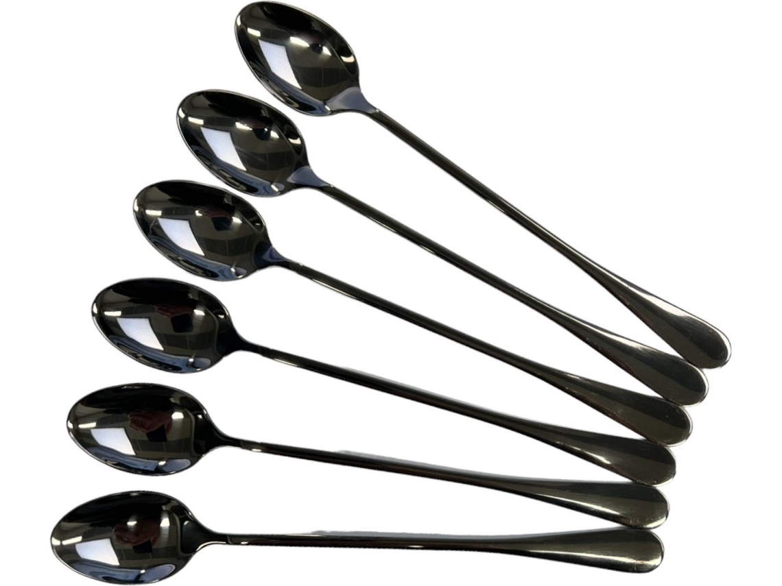 Cucharas Para Latte Macchiato – Cucharas Largas De Acero Inoxidable Para Yogur, Postre O Café – Juego De 6 – Negras