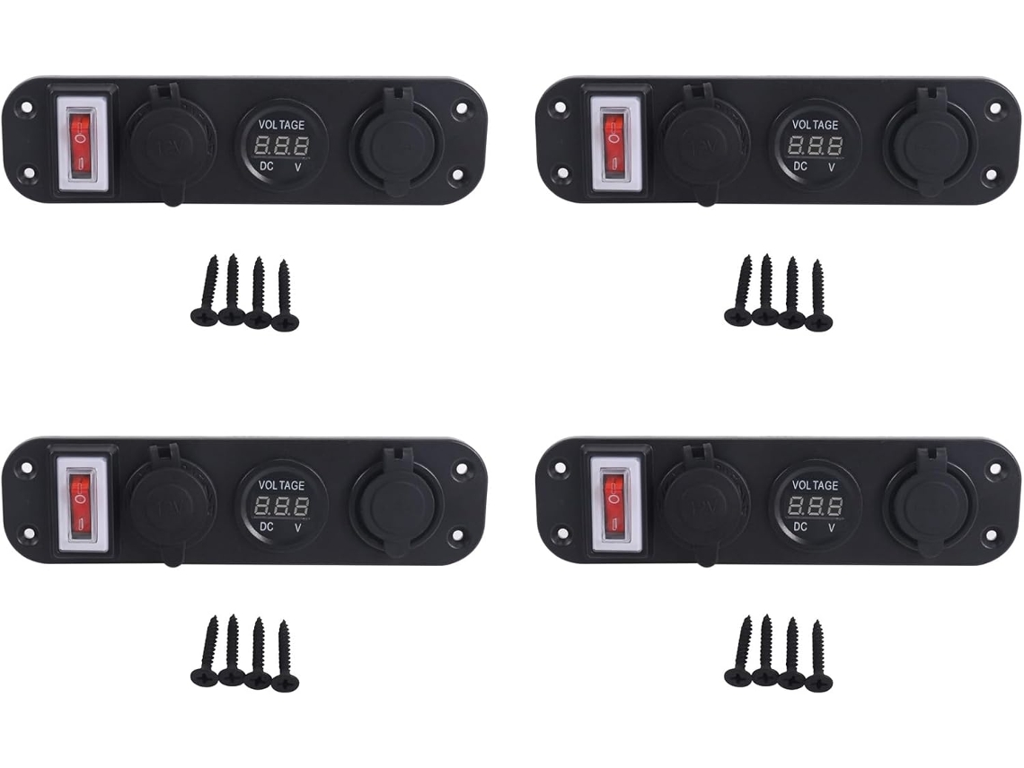 Cargador De Energía Doble Qc3.0 4 En 1, Voltímetro Digital Con Toma De Mechero Y Interruptor.