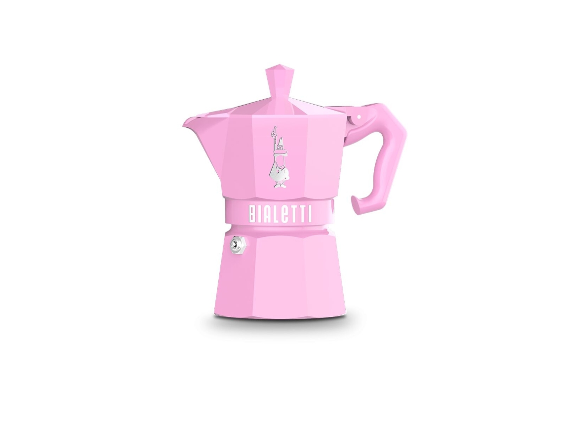 Cafetera italiana exclusiva Bialetti Moka, color rosa, aluminio, baquelita, 3 tazas, VETONEK