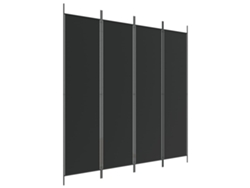 Biombo divisor de ambientes, 4 paneles, 200 x 200 cm, tela negra y hierro, Dec030906