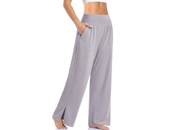 2026-pantalones De Yoga De Pierna Ancha Para Mujer De Cintura Alta Con Bolsillos Y Cordón Ajustable L Gris Claro