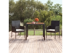 Mesa de jardín LOVELY HOME con tapa de madera de mimbre y patas negras (90 x 90 x 75 cm)