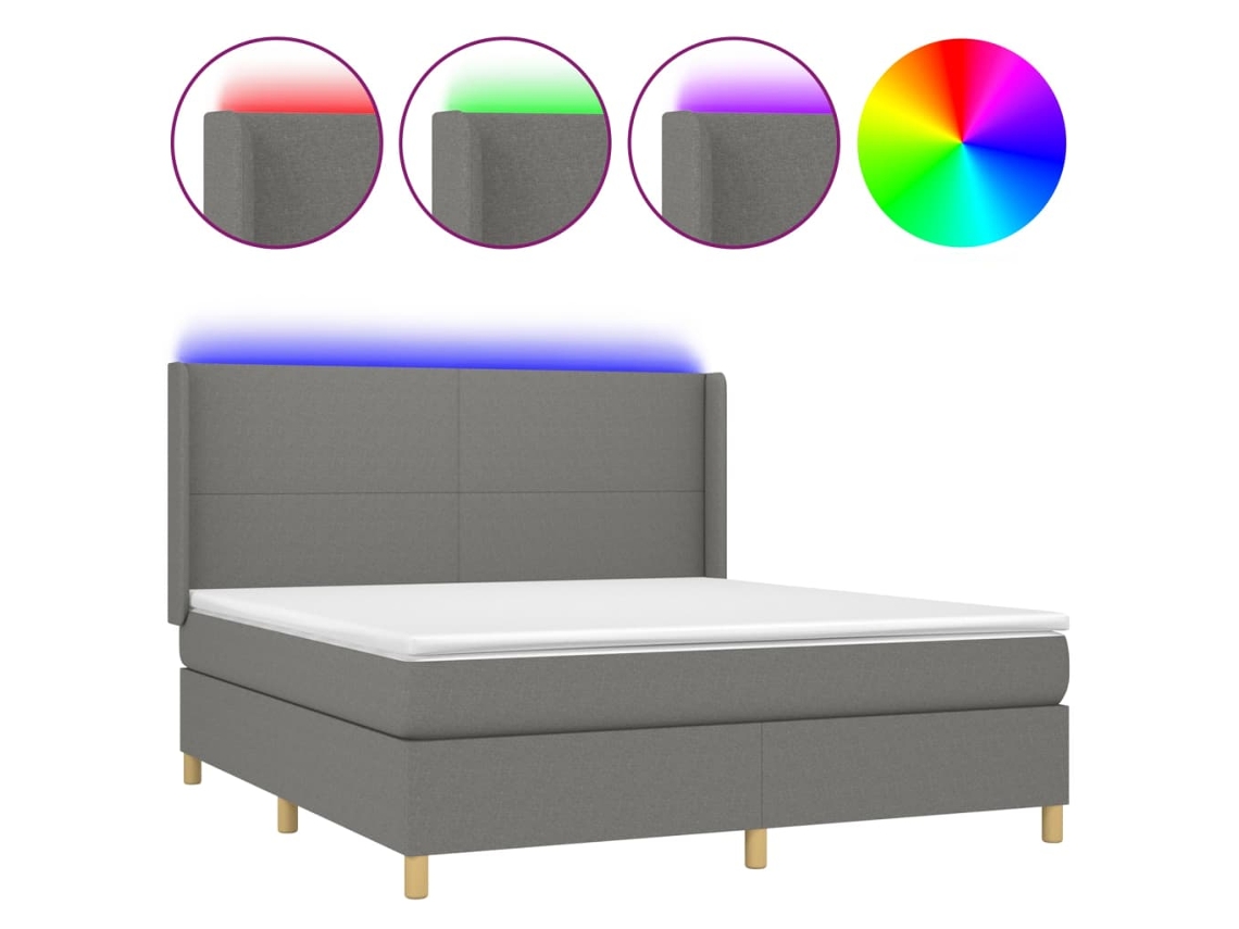 Maison Exclusive - Cama Box Spring Colchón Y Luces Led Tela Gris Oscuro 160x200 Cm