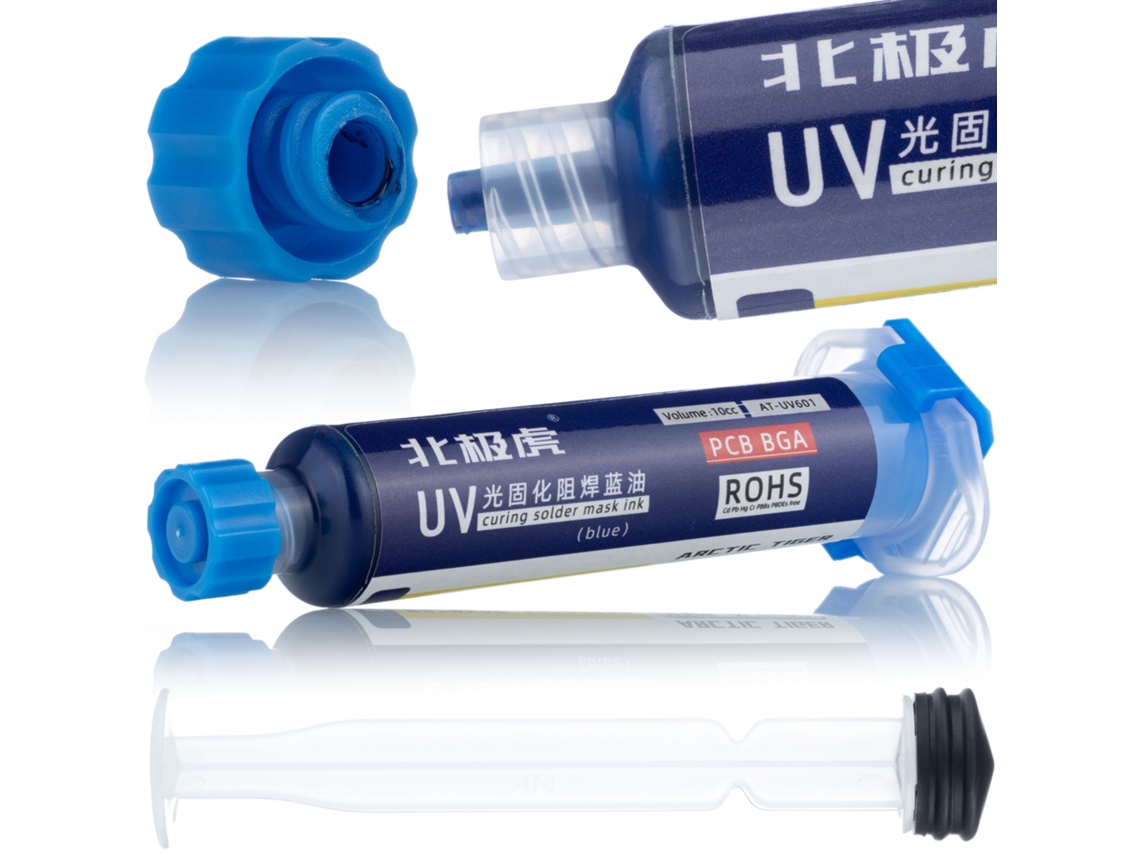 Máscara de soldadura azul de 10 ml con émbolo – Protección de PCB | Curado UV rápido | Aislamiento eléctrico