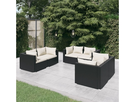 Conjunto 6 de muebles de jardín VIDAXL y cojines ratán sintético negro