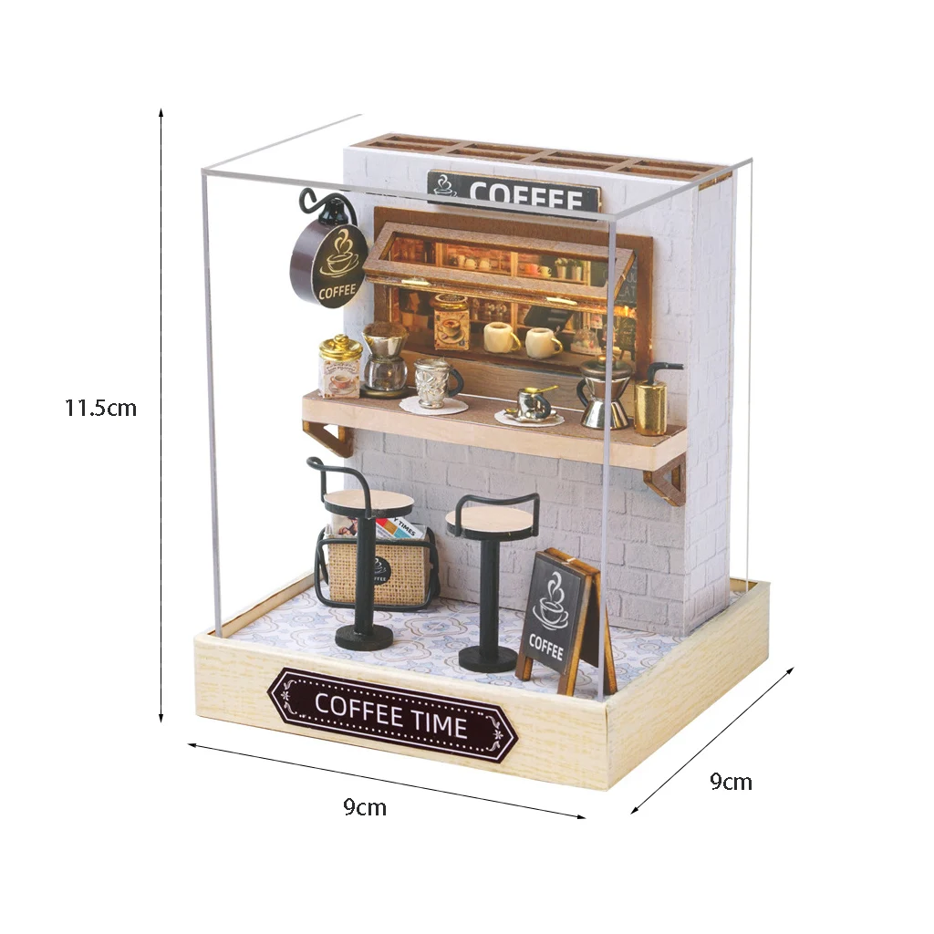 Caja De Habitación De Madera 3d Diy Para Casa De Muñecas Acogedora Para La Hora Del Café.