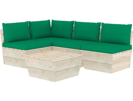 Conjunto 5 Muebles de jardín de palets VIDAXL y cojines madera de abeto