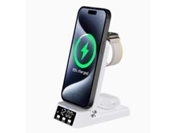 Estación De Carga Inalámbrica 4 En 1 Con Despertador, Carga Rápida 15w Para Iphone, Apple Watch Y Airpods (blanco)