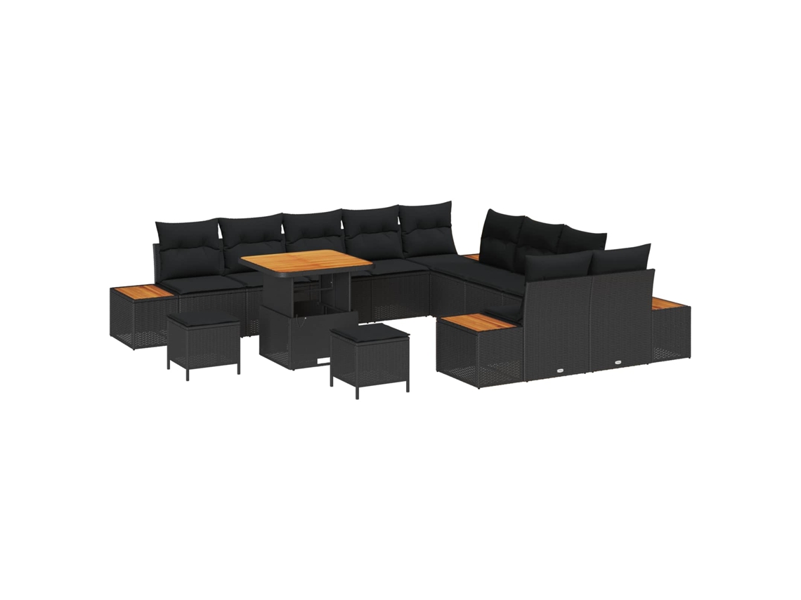 Maison Exclusive - Conjunto De Sofás De Jardín 13 Pcs Negro Ratán Sintético