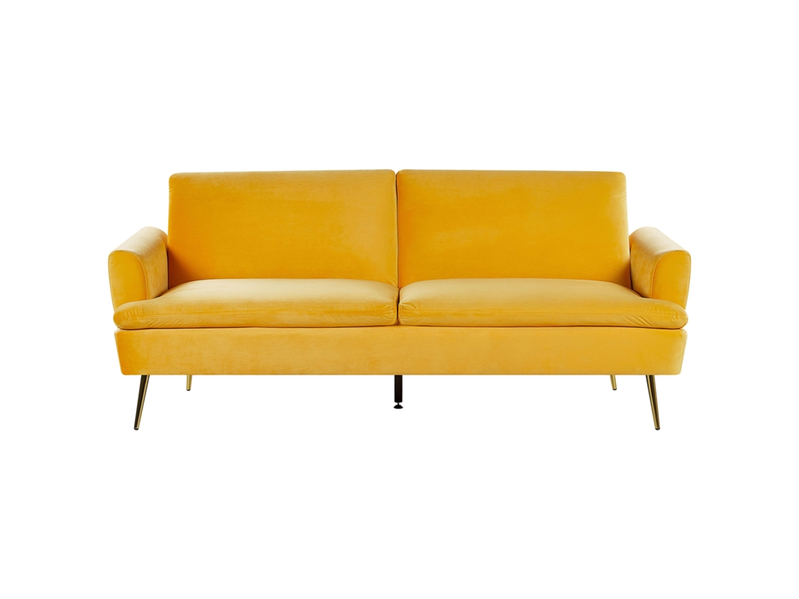 Sofá cama BELIANI Vettre de Terciopelo Amarillo 210x84x88