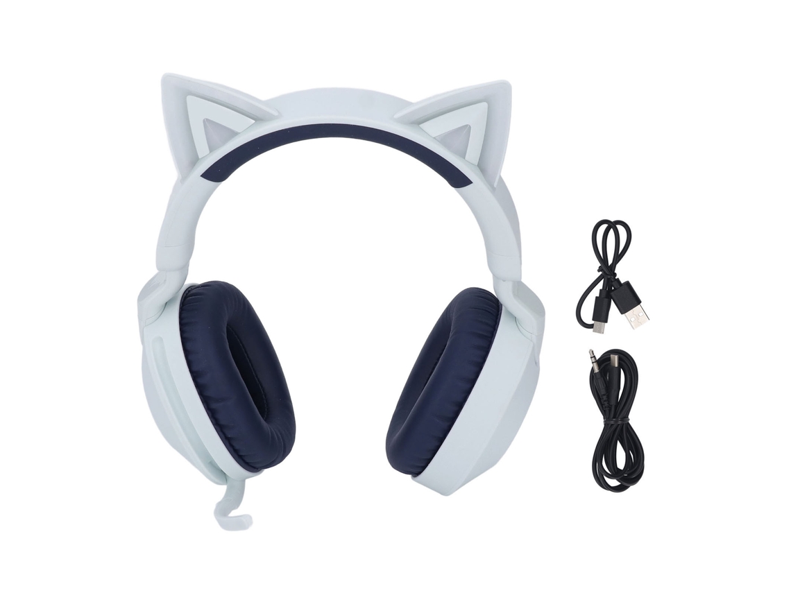 Auriculares Inalámbricos Con Luz Led Y Micrófono, Con Forma De Gato, Ideales Para Música Y Juegos - Azul