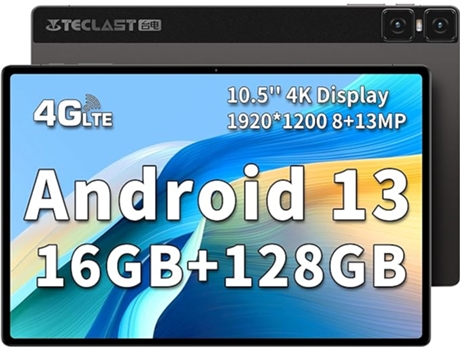 Tablet Tactile TECLAST T45 HD - Sim Duplo - Android 13.0-10.51 -128 GB, 8 RAM - Negro
