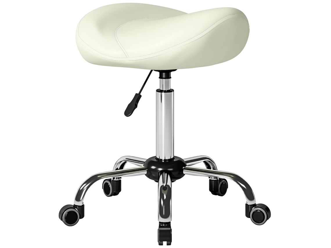 Silla De Montar Con Ruedas Ajustables, De Piel Sintética Color Crema Blanco.