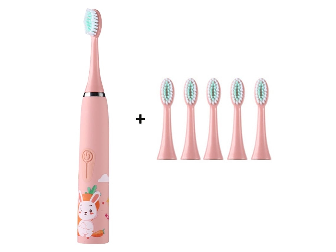 Cepillo De Dientes Eléctrico Rosa Para Niños, Recargable Por Usb, 5 Modos, 5 Cabezales De Cepillo, Diseño De Conejito.
