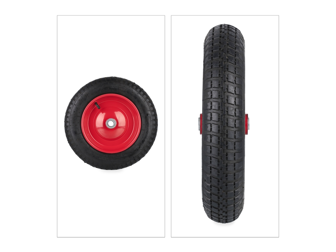 Relaxdays Roda De Carrinho De Mão 3.00-8, Roda Sobressalente Com Pneus, Jante De Aço, Até 100 Kg, Preto/vermelho