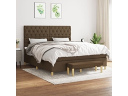 Cama Box Spring Con Colchón Tela Marrón Oscuro 160x200 Cm