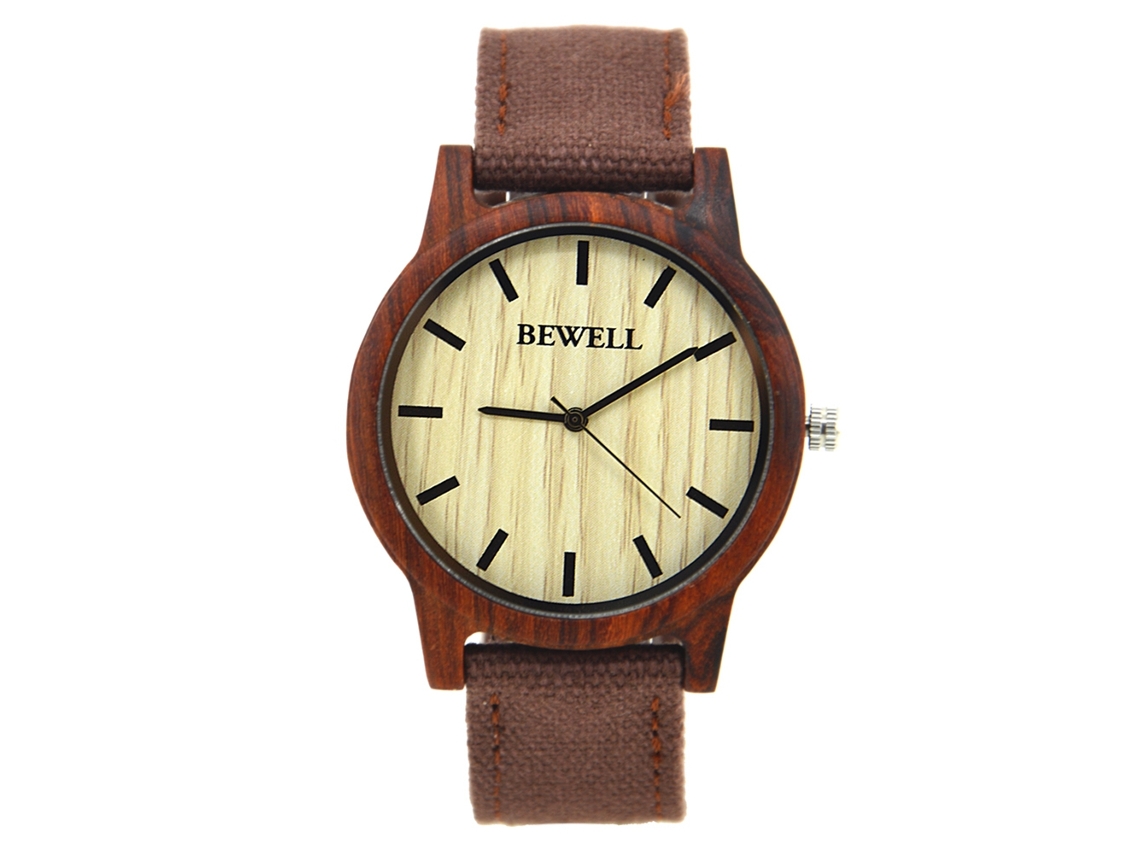 Reloj De Madera Bamboo Con Correa De Lona Movimiento De Cuarzo Para Hombres (rojo)