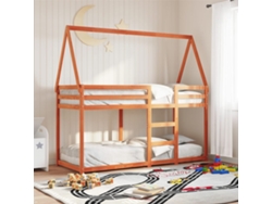 Cama Litera Con Techo Madera Maciza Pino Marrón 90x200 Cm