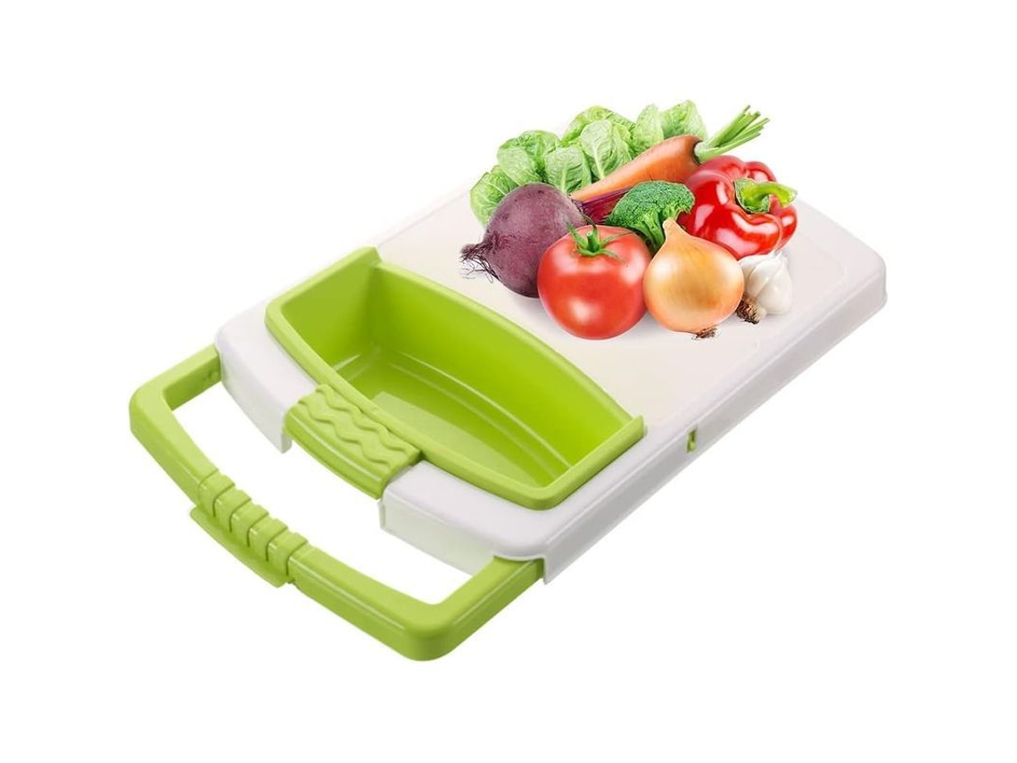 2026-39700-tabla De Cortar Multifuncional De Plástico Verde Con Colador Y Contenedor, Portátil Para Frutas Y Verduras