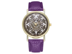 Reloj De Pulsera De Cuarzo Con Correa De Pu, Dial Redondo, Moda (morado)