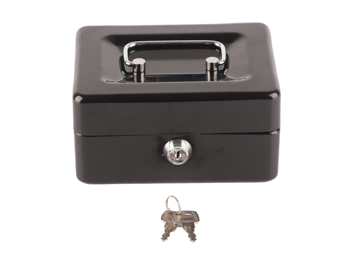 Caja Metálica Para Dinero Con 6 Compartimentos, Bandeja Y Cerradura De Seguridad Con Llave, Color Negro.