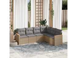 Conjunto de sofá de jardín de 6 piezas con cojines, mimbre sintético beige, Dkd Home Decor