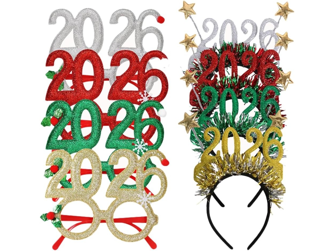 Conjunto de 8 piezas de tiara y gafas para fiesta de Año Nuevo: accesorios creativos para fotos.