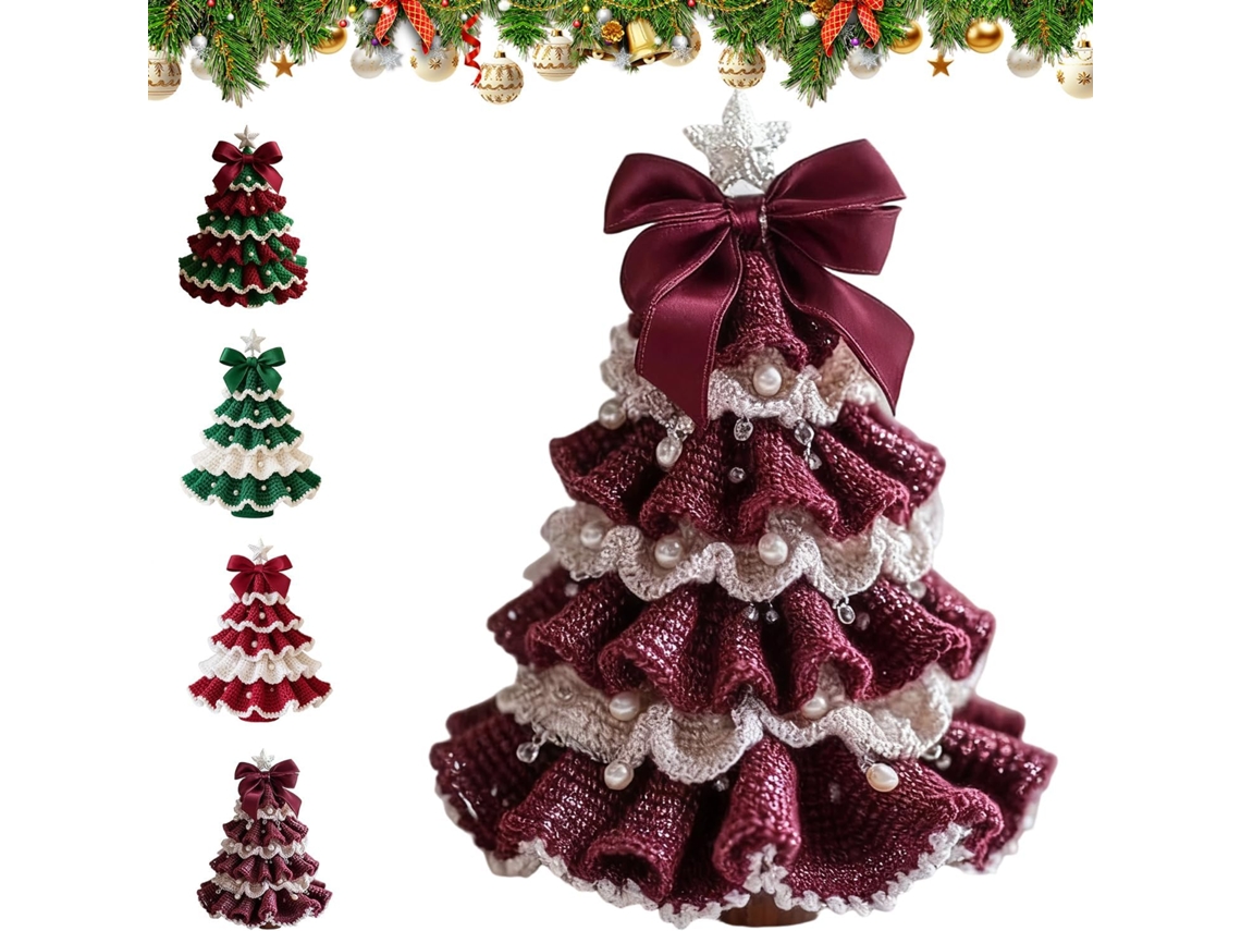 Kit de árbol de Navidad de ganchillo DIY, juego de decoración de ganchillo hecho a mano con lazo y perlas Aeuzwr (b)