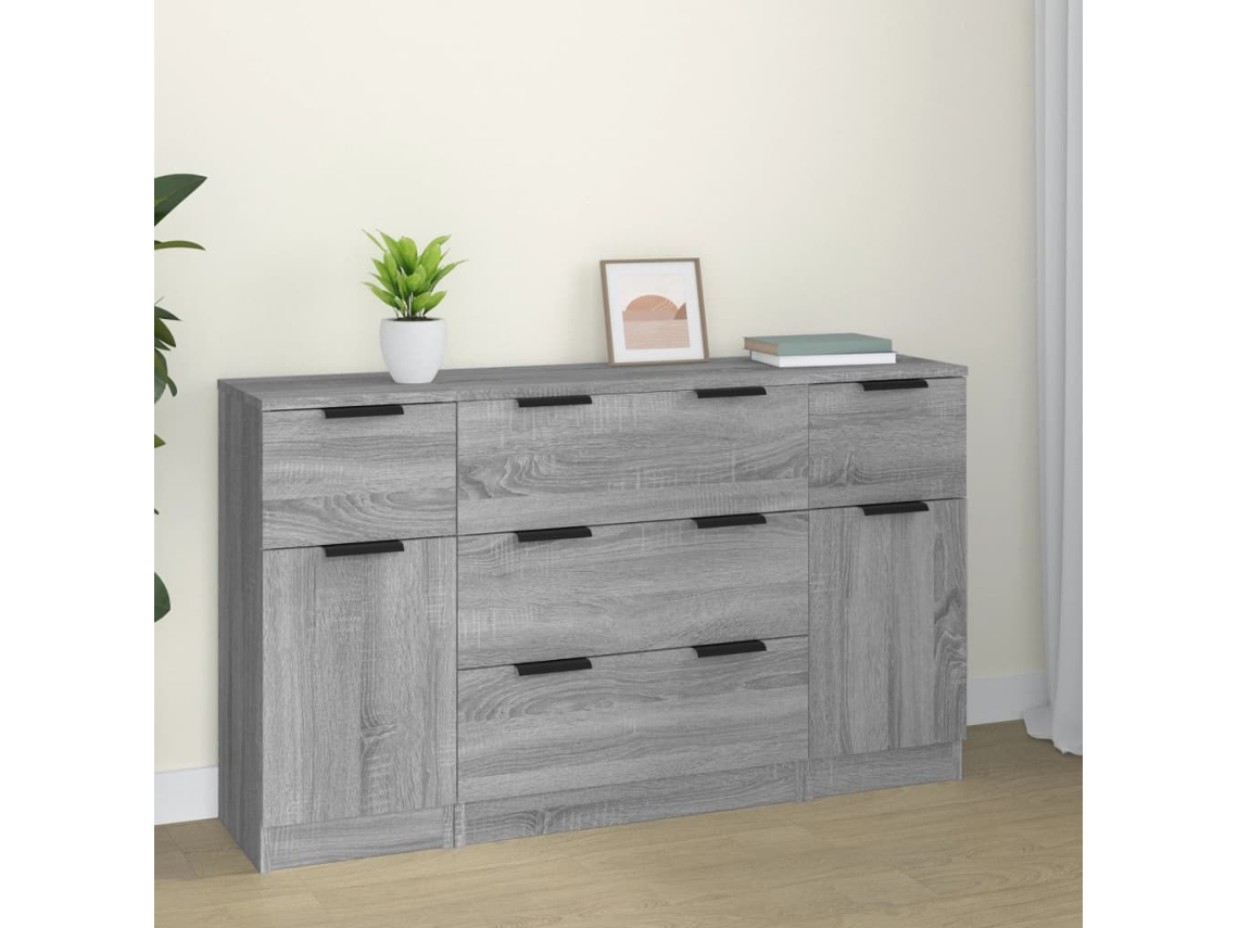 3 Piezas Conjunto de Aparadores Armario Madera Procesada Gris Sonoma