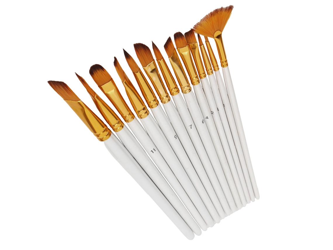 Juego De 13 Pinceles De Nailon Blanco Perla Para Acuarela Y Acrílico.