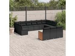 Conjunto de 13 sofás de jardín con cojines de mimbre sintético negro, Dkd Home Decor