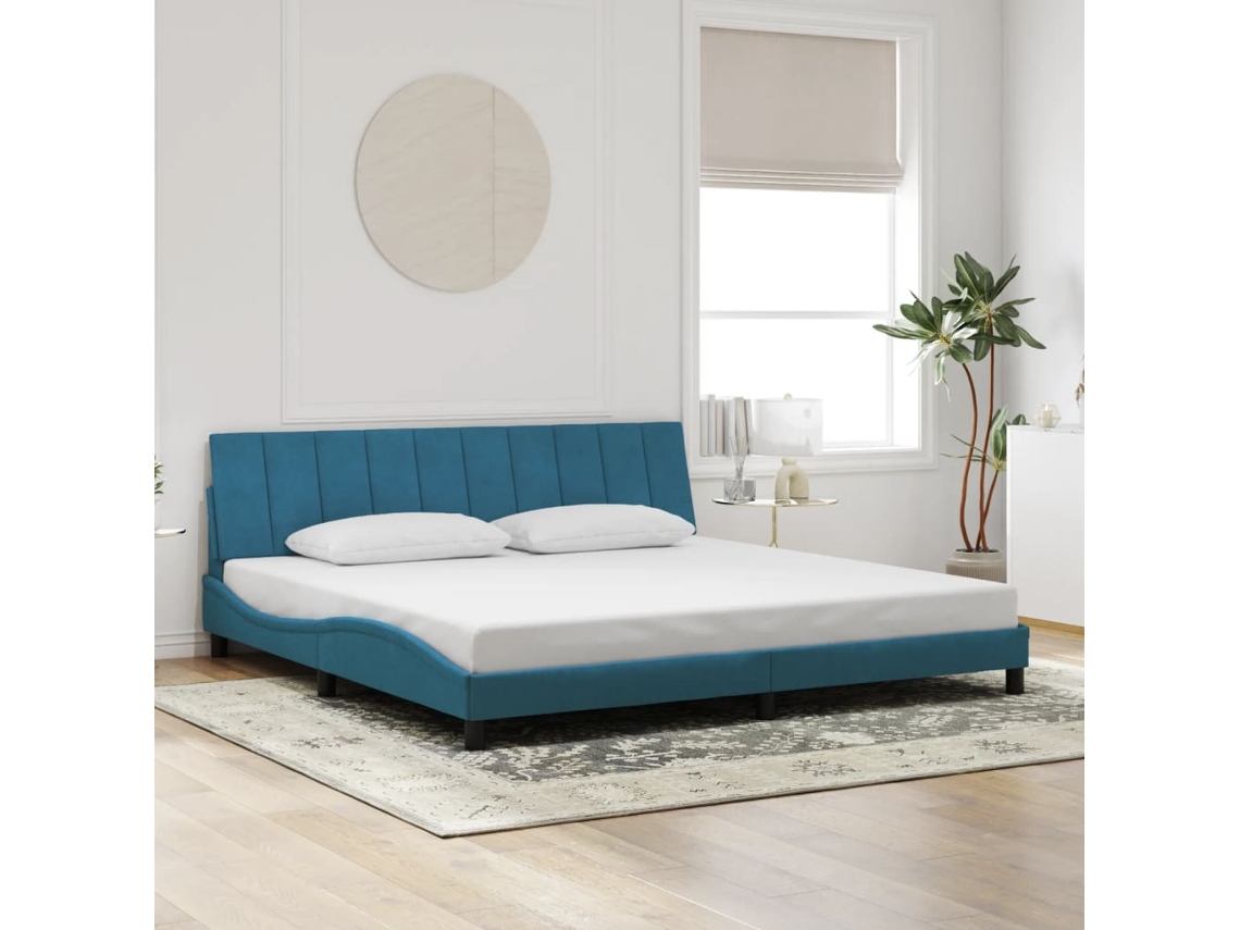 Estructura De Cama Sin Colchón Terciopelo Azul 200x200 Cm