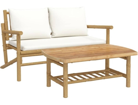 Conjunto 2 Set de muebles de jardín VIDAXL bambú y cojines blanco crema