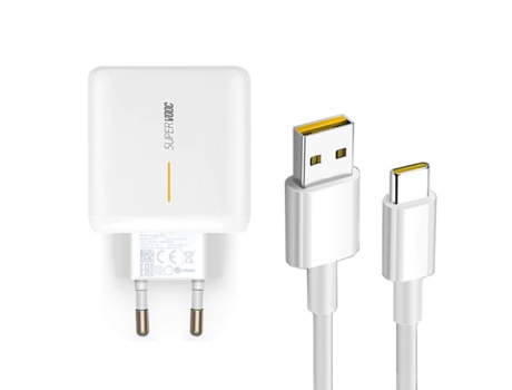 Kit Cargador 20W Fast Charge 4A Vooc 2.0 + Cable Fast Charger Type C para Oppo Reno7 Lite PHONECARE Blanco