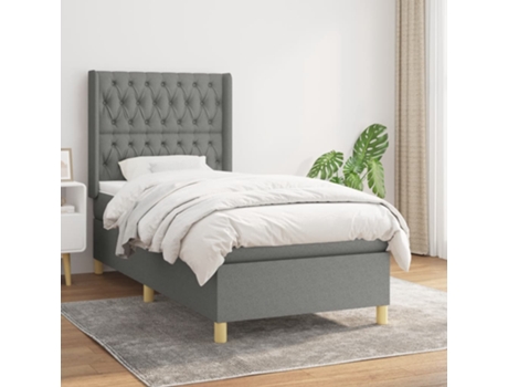 vidaXL Cama con somier y colchón 90x200 cm tela gris oscuro