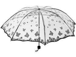 Paraguas Plegable Compacto Ciieeo, Transparente Con Estampado De Mariposas, Ligero Y Resistente Al Viento.