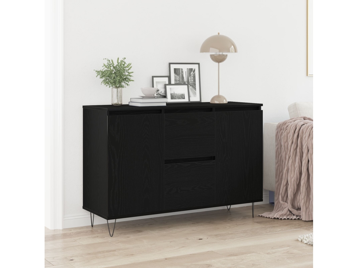 Aparador Negro De Roble 101,5x35x70 Cm De Madera Elaborada