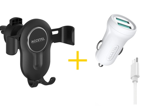 Pack Cargador de Auto ACCETEL A1 Plus Negro/Blanco