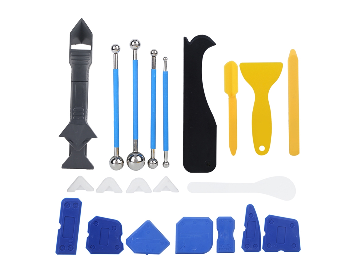 Kit de herramientas de sellado de plástico de 22 piezas: esparcidor, raspador, moldeador y potenciador de lechada.