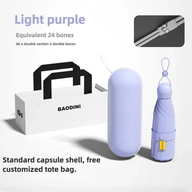 Paraguas Mini Para Mujer (morado Claro) Upf50+, Plegable En 5 Partes.