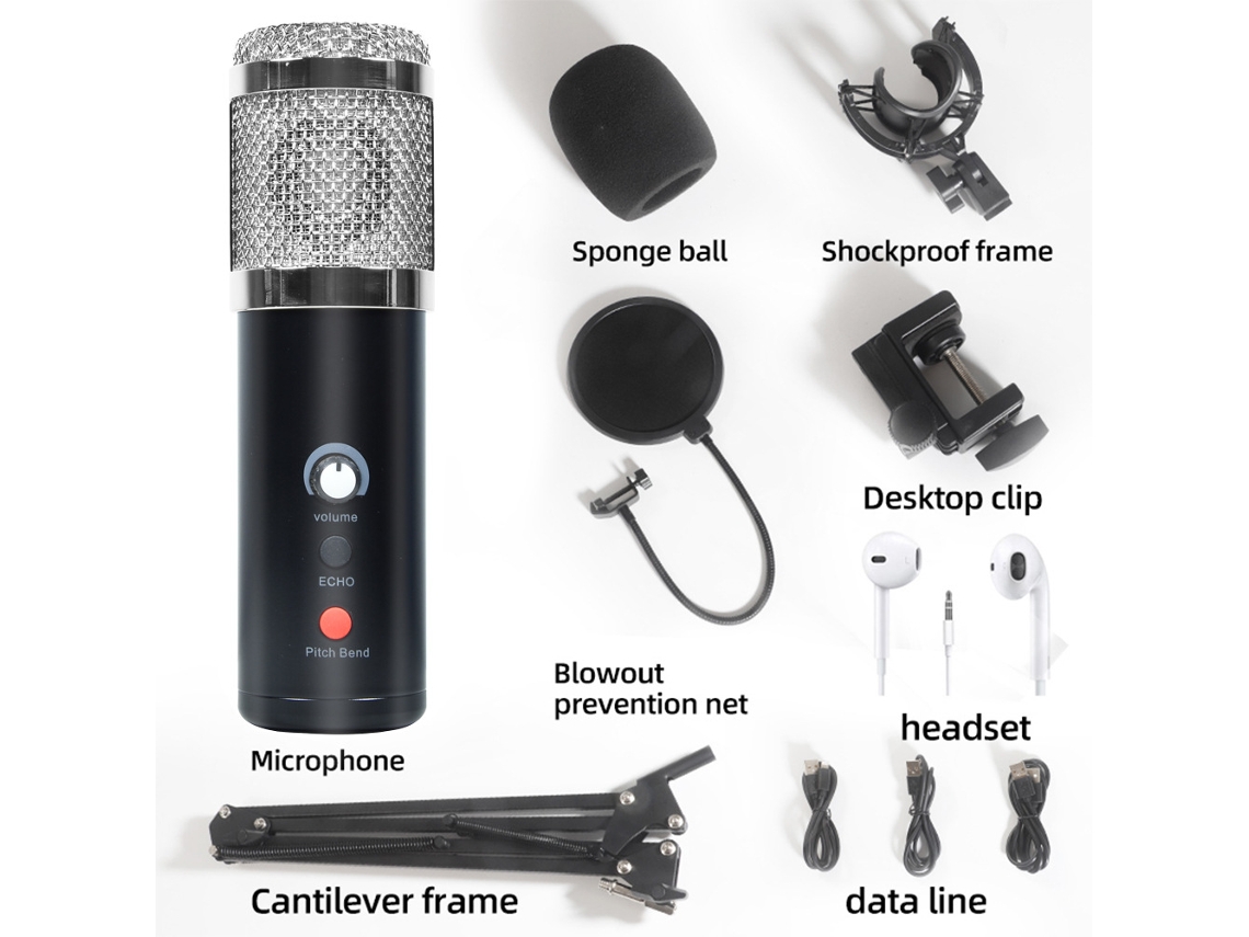 Kit de micrófono USB profesional Yuysan para grabación con reverberación, ideal para vlogs, streaming, podcasts y rap - plateado