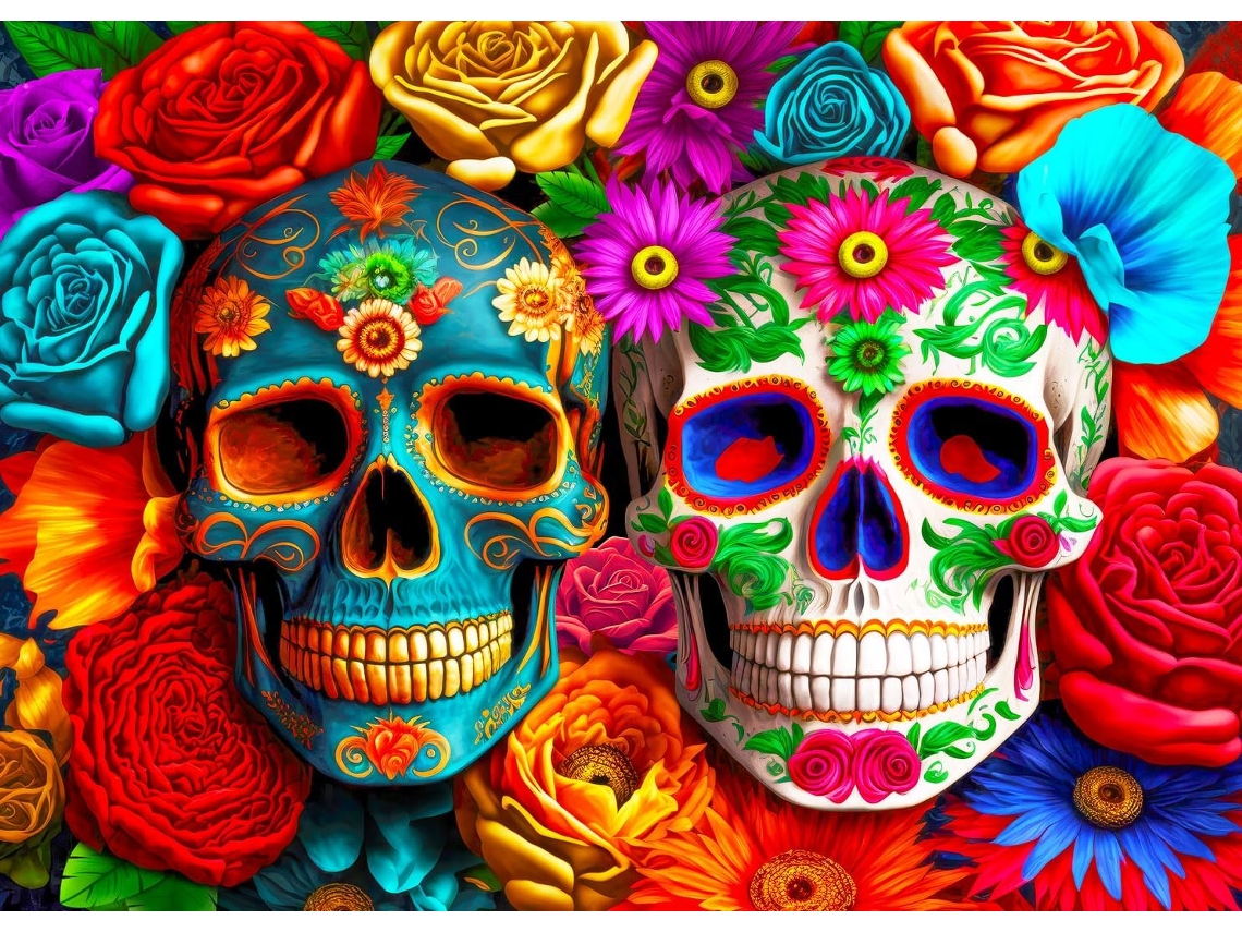 Rompecabezas De 1000 Piezas Para Adultos - Calavera Con Flores De Colores - Juegos Educativos (rojo)